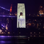 A menorah was projected on to the pylon of the Sydney Harbour Bridge during a tribute to the victims of the Bondi terror attack during the New Year's Eve celebrations in Sydney. Photograph: Dan Himbrechts/EPA